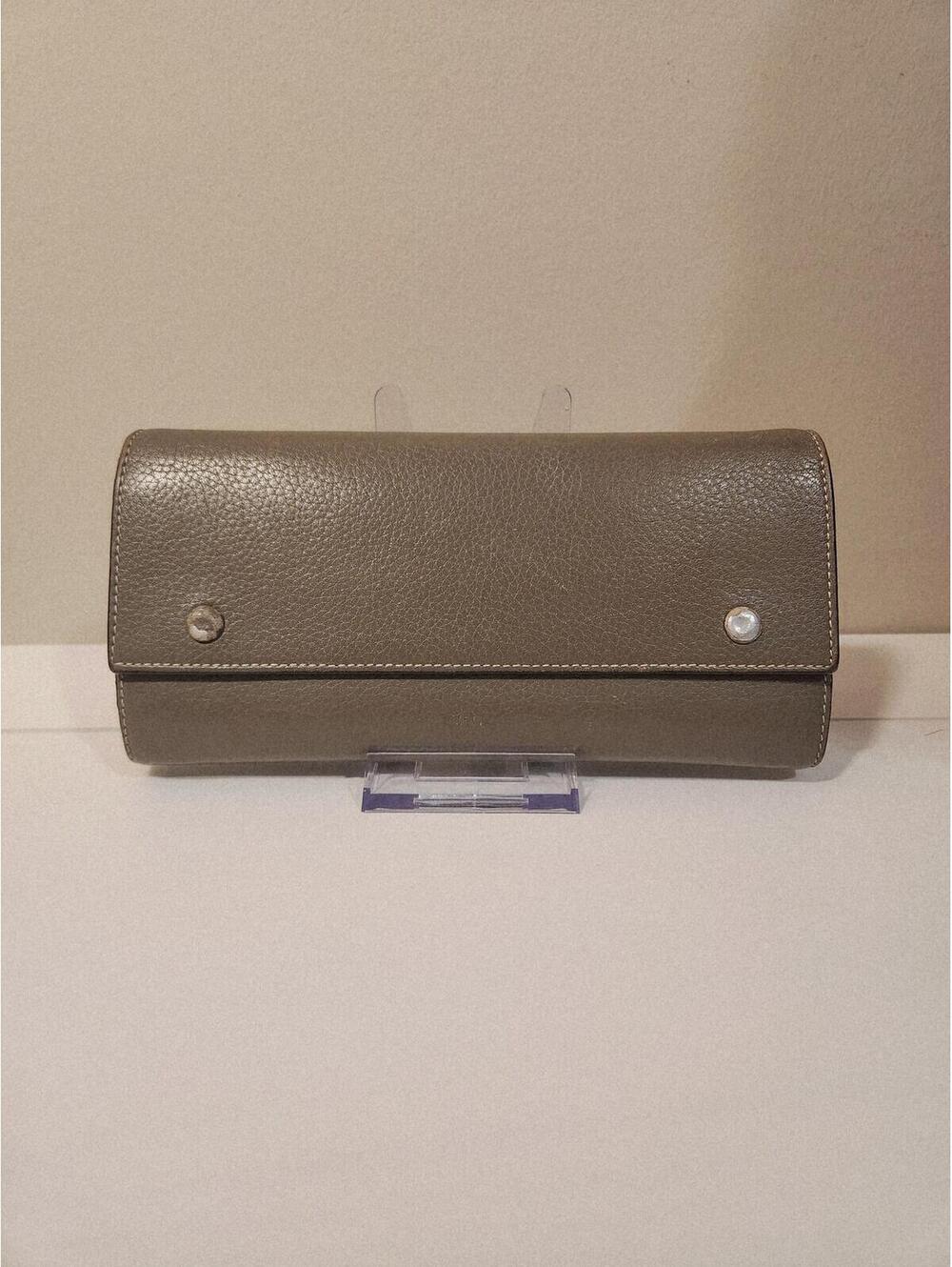 Celine Pebbled Leather Wallet – Taupe Gray – Very Good Vintage Condition